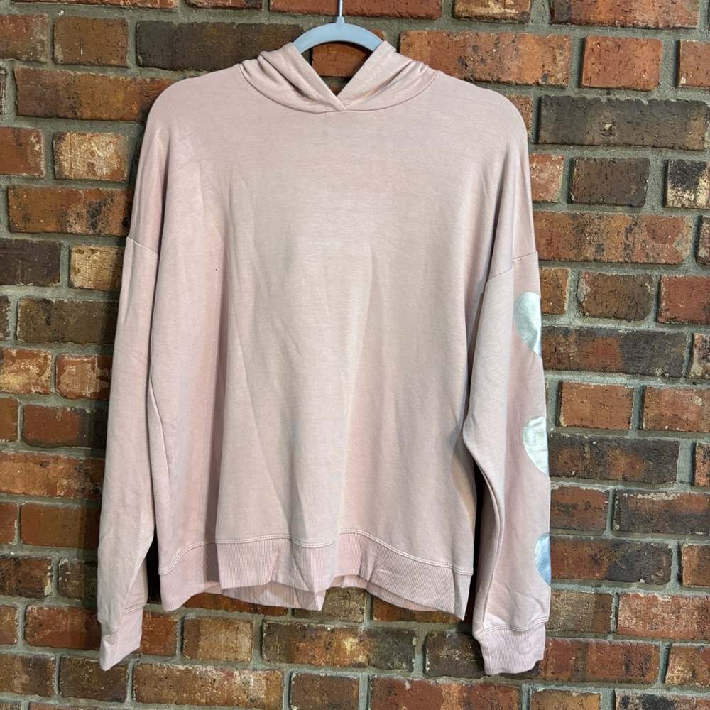 Marled Reunited womens heart sleeve pullover hoodie pink L